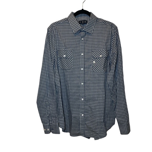 Five Four X Mark Mcnairy Men Long Sleeve Plaid Hidden Button Down Chest Pockets